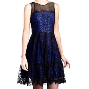 Moulinette Soeurs Blue Black Lace Overlay Dress 1/2 Zip in Back Women’s Dress 4